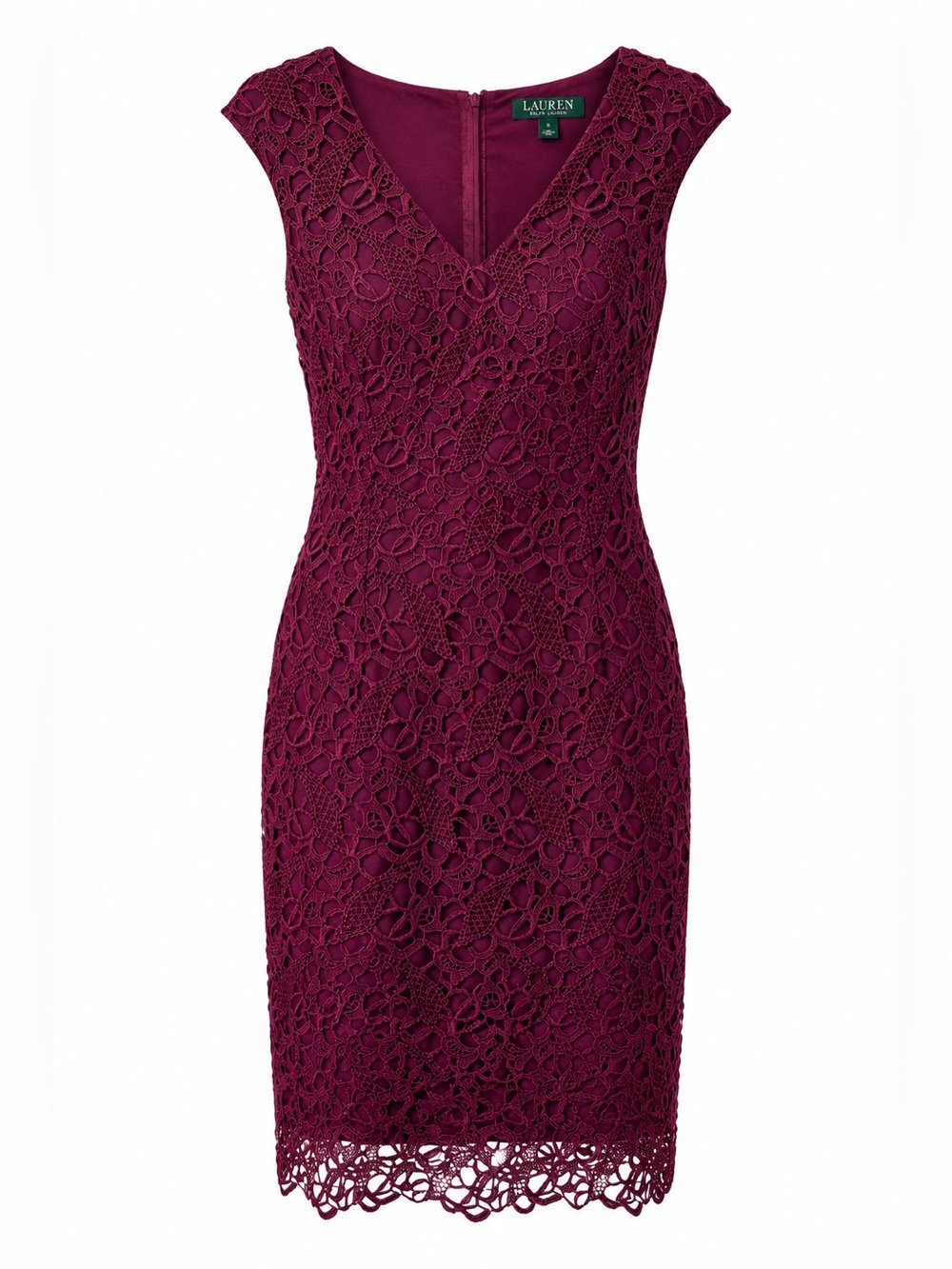 Lauren Ralph Lauren Burgundy Lace Sheath Dress Size 6 Cocktail Guest - Picture 3 of 12